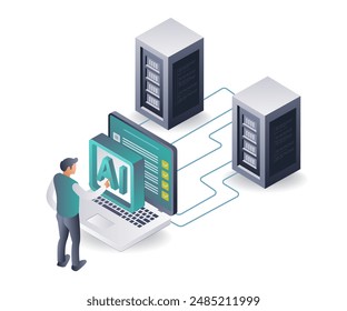 Improving Servers through AI Applications infographics isometric illustration