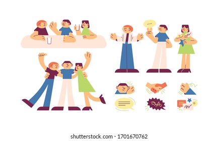Improving your communications skills concept design. Set of character design. Vector flat style illustration. Icon design.