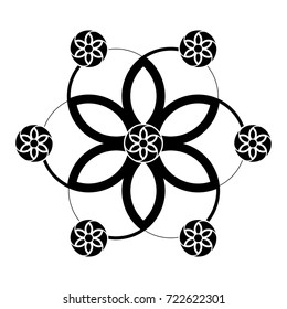 Improvisation on theme of alien crop circle, sacred geometry, black and white stencil, vector.
