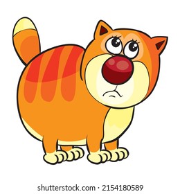 impudent fat red cat in stripes, cartoon illustration, isolated object on white background, vector, eps