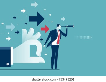 Impulse. Hand helps businessman to reach target. Concept business vector illustration.