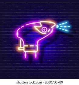 Impulse sprinkler for irrigation neon icon. Irrigation system, watering system, hose and accessories glowing sign. Vector illustration for design, website, advertising, store, goods