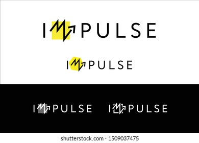 'Impulse' word logo template. Modern emblem idea. Concept design for art, technology, medical, electronic. Isolated vector illustration on blank background.