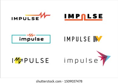 'Impulse' word logo template. Modern emblem idea. Concept design for art, technology, medical, electronic. Isolated vector illustration on blank background.