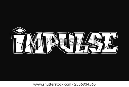 Impulse word trippy psychedelic graffiti style letters.Vector hand drawn doodle cartoon logo Impulse illustration. Funny cool trippy letters, fashion, graffiti style print for t-shirt, poster