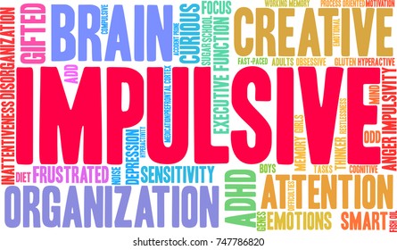 Impulsive ADHD word cloud on a white background. 