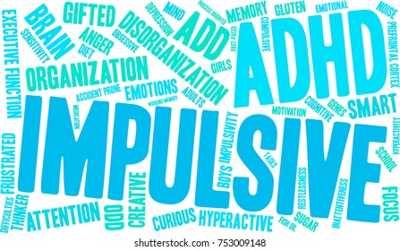 Impulsive ADHD word cloud on a white background. 