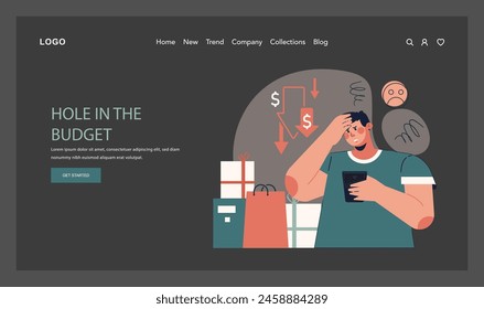 Impulsive buying web banner or landing page dark or night mode. Shopaholic money problems. Consumer doing useless purchases. Spontaneous buying. Flat vector illustration