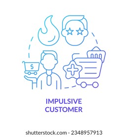 Impulsive customer blue gradient concept icon. Feeling based purchases. Type of business clients abstract idea thin line illustration. Isolated outline drawing. Myriad Pro-Bold font used