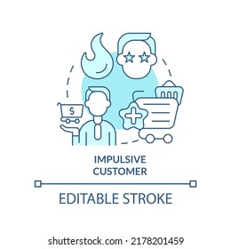 Impulsive customer turquoise concept icon. Feeling based purchases. Type of clients abstract idea thin line illustration. Isolated outline drawing. Editable stroke. Arial, Myriad Pro-Bold fonts used