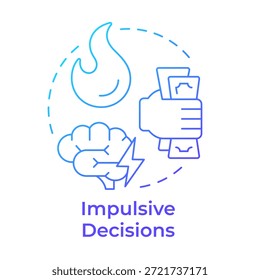 Impulsive Entscheidungen blaue Farbverlauf-Konzept-Symbol. Emotionale Belastung. Finanzieller Stress, Geldsorgen. Runde Liniendarstellung. Abstrakte Idee. Grafikdesign. Einfache Verwendung in Blog-Post, Broschüre