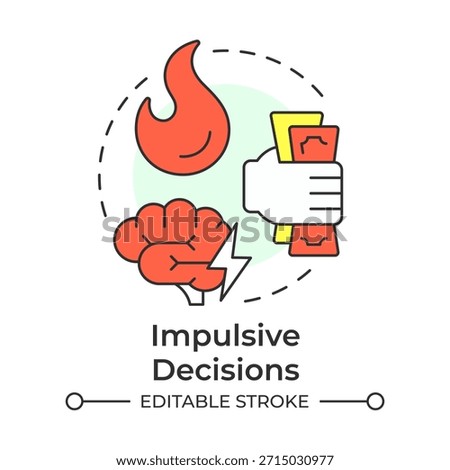 Impulsive decisions multi color concept icon. Emotional strain. Financial stress, money anxiety. Round shape line illustration. Abstract idea. Graphic design. Easy to use in blog post, booklet