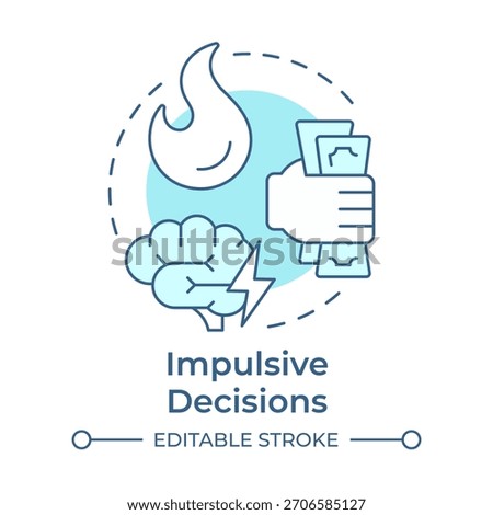 Impulsive decisions soft blue concept icon. Emotional strain. Financial stress, money anxiety. Round shape line illustration. Abstract idea. Graphic design. Easy to use in blog post, booklet