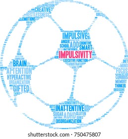 Impulsivity ADHD word cloud on a white background. 