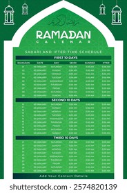 Imsakia design for Ramadan Kareem  translation all arabic (Ramadan schedule or calendar 2024 for Prayer times in Ramadan) Pakistan, Bangladesh, Saudi Arabia, India, UAE, UK, USA, 