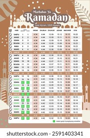 Imsakiyah Islam calendar Ramadan schedule hijr silhouette mosque mocha colour organize printout