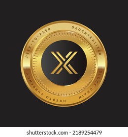 IMX Cryptocurrency new logo in black color concept on gold coin. Immutable X  Blockchain technology symbol. Vector illustration for banner, background, web, print, article.