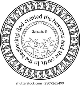  "In the beginning God created the heavens and the earth" bible quote coloring page. Genesis 1:1 verse