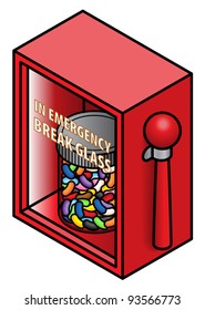 "In emergency, break glass" and grab that jar of yummy jelly beans! Concept: candy will fix everything.