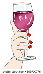 "In vino veritas" - Symbolic illustration of a female hand that holding a glass of red wine