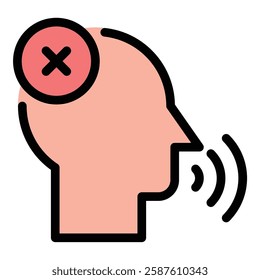 Inability to Speak Icon Speech Impairment in Flat Line Color Style.