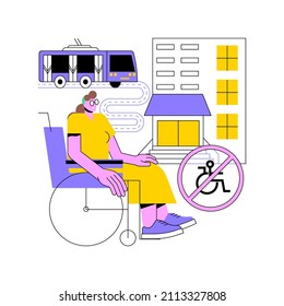 Unzugängliche Umgebungen, abstrakte Konzeption, Vektorgrafik. Unzugänglicher Raum, Umwelt, Barrieren für die physische Mobilität, Behindertenproblem, öffentlicher Raum einfacher Zugang abstrakte Metapher.