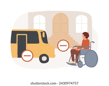 Inaccessible environments isolated concept vector illustration. Inaccessible space, environment, physical mobility barriers, disabled people problem, public place easy access vector concept.