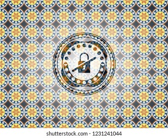 inaccessible icon inside arabesque badge background. arabic decoration.