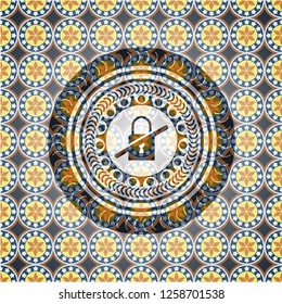 inaccessible icon inside arabesque badge background. arabic decoration.