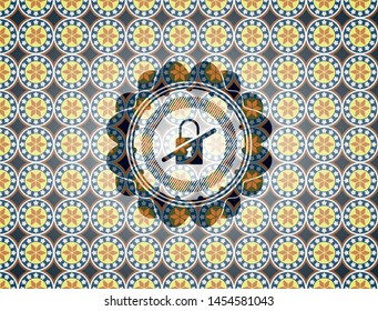 inaccessible icon inside arabesque badge background. arabic decoration.