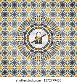inaccessible icon inside arabesque emblem background. arabic decoration.