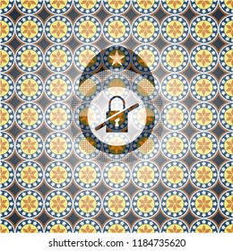 inaccessible icon inside arabic badge background. Arabesque decoration.