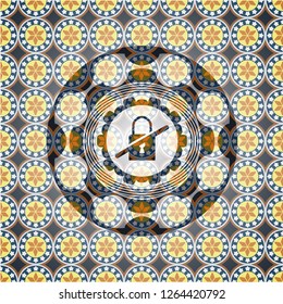 inaccessible icon inside arabic badge. Arabesque decoration.