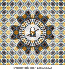 inaccessible icon inside arabic badge. Arabesque decoration.