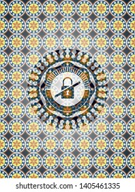 inaccessible icon inside arabic emblem background. Arabesque decoration.