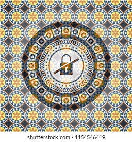 inaccessible icon inside arabic style badge. Arabesque decoration.