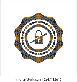 inaccessible icon inside arabic style badge. Arabesque decoration.