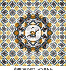 inaccessible icon inside arabic style emblem. Arabesque decoration.