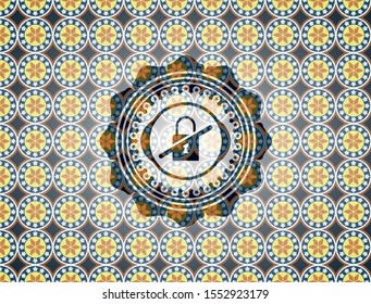 inaccessible icon inside arabic style badge. Arabesque decoration.