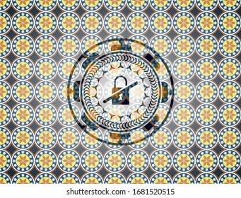 inaccessible icon inside arabic style badge. Arabesque decoration.