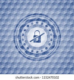 inaccessible icon inside blue emblem with geometric background.