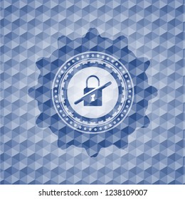 inaccessible icon inside blue emblem or badge with abstract geometric polygonal pattern background.
