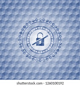 inaccessible icon inside blue emblem with geometric pattern.