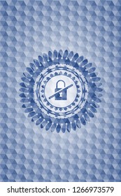 inaccessible icon inside blue emblem or badge with abstract geometric pattern background.