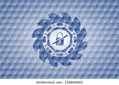 inaccessible icon inside blue emblem or badge with abstract geometric polygonal pattern background.