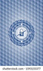 inaccessible icon inside blue emblem with geometric background.