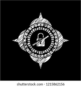 inaccessible icon inside chalk emblem written on a blackboard