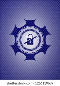 inaccessible icon inside emblem with denim high quality background