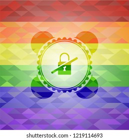 inaccessible icon inside emblem on mosaic background with the colors of the LGBT flag