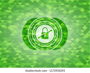 inaccessible icon inside green emblem with mosaic ecological style background